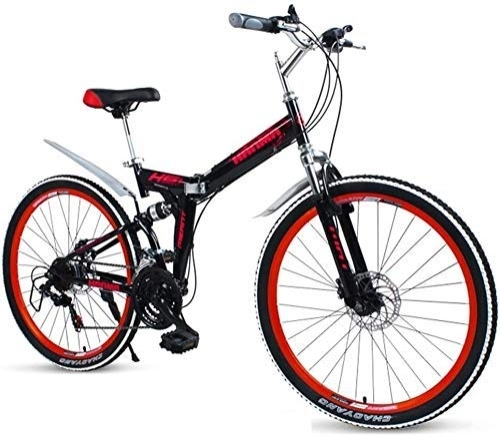 Plegables : AYHa Bicicletas plegables adultos, acero de alto carbono doble freno de disco de bicicletas de montaña plegable, doble suspensión plegable bicicletas, bicicletas de cercanías portátil, rojo, 24" 27 Vel