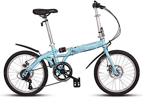 Plegables : AYHa Bicicletas plegables adultos unisex, 20" 6 Velocidad acero de alto carbono plegable bicicletas, ligero portátil doble del disco de freno para bicicleta plegable City, Azul