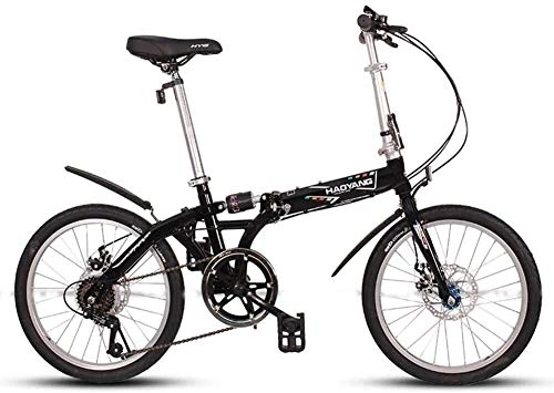 Plegables : AYHa Bicicletas plegables adultos unisex, 20" 6 Velocidad acero de alto carbono plegable bicicletas, ligero portátil doble del disco de freno para bicicleta plegable City, Negro