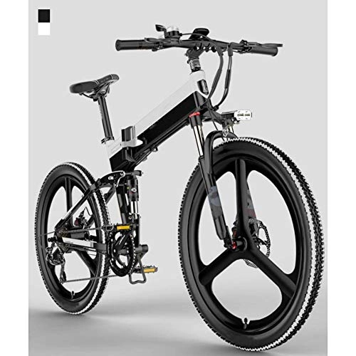 Plegables : AYHa Folding Mountain Electric Bike, 400W Motor 26 pulgadas Adultos Frenos de viaje de Ciudad E-bici de 7 velocidades de doble disco con el asiento trasero 48V batería extraíble, Blanco