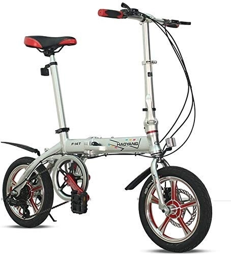 Plegables : AYHa Luz bicicleta plegable de peso, de 14 pulgadas de 6 velocidades de doble freno de disco plegable de bicicletas, adultos marco Hombres Mujeres Mini reforzado del viajero de la bici, Plata