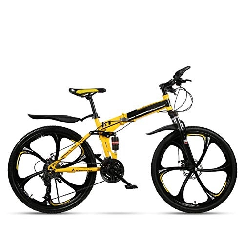 Plegables : AYHa Plegable bicicleta de montaña, 26 pulgadas de bicicletas para adultos Ciudad de doble freno de disco 21 / 24 / 27 / 30 Doble velocidad de absorción de choque unisex, Amarillo, B 21 velocidad