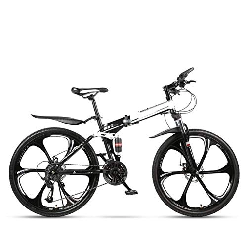 Plegables : AYHa Plegable bicicleta de montaña, 26 pulgadas de bicicletas para adultos Ciudad de doble freno de disco 21 / 24 / 27 / 30 Doble velocidad de absorción de choque unisex, blanco negro, E 21 Velocidad