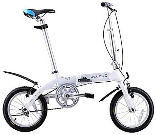 Plegables : AYHa Unisex Bicicleta plegable, de 14 pulgadas mini solo velocidad Urban Commuter bicicletas, bicicletas plegable compacta con guardabarros delantero y trasero, Blanco