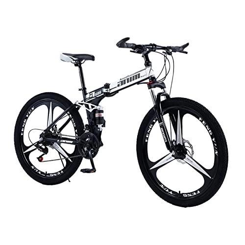 Plegables : AZXV Adultos Bicicleta de montaña Plegable de la Bicicleta de montaña Plegable de Acero Altamente Carbono MTB Bicicleta, Freno de Disco Dual mecánico Antideslizante, 21 / Black white-24