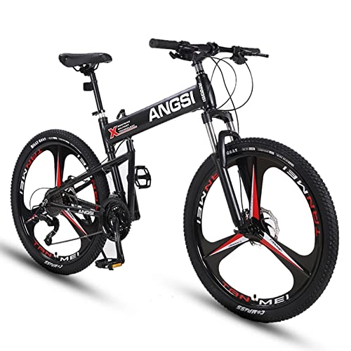 Plegables : AZXV Bicicleta de montaña Plegable, Bicicleta de Acero de Alto Contenido de Carbono de suspensión, 21 velocidades de transmisión, Rueda de 26 Pulgadas, Freno de Disco dua Black