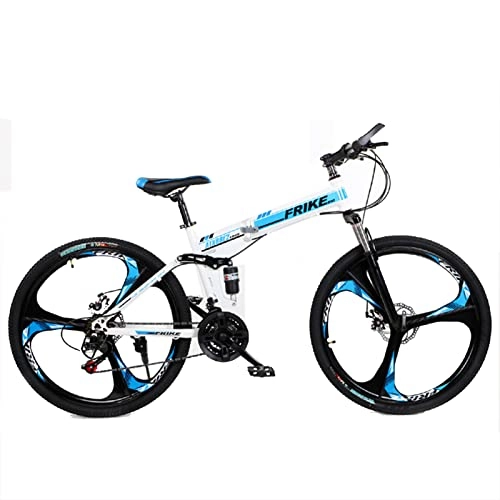 Plegables : AZXV Bicicleta de montaña Plegable, Bicicleta MTB de Acero de Alto Carbono de suspensión Plegable, 21 velocidades, Rueda de 26 Pulgadas, Freno de Disco Doble antideslizan White Blue