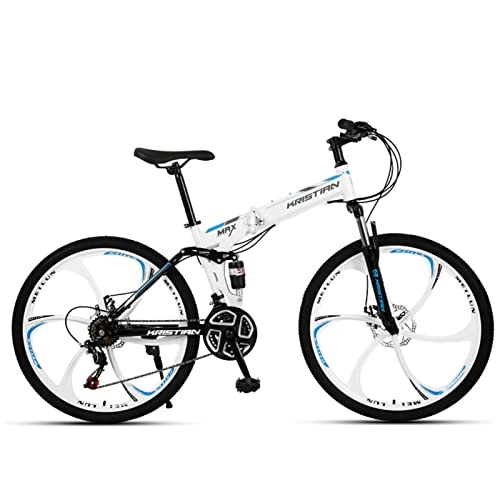 Plegables : AZXV Bicicleta Plegable de la Bicicleta de montaña Adulta Frenos de Doble Disco de la Moto de la Bicicleta de montaña de Las Ruedas de 26 Pulgadas, transmisión de 21 / 24 White blue-24