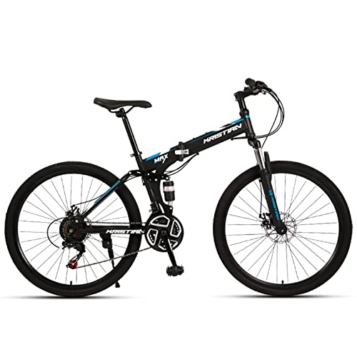 Plegables : AZXV Bicicleta Plegable de la Bicicleta de montaña para Adultos Bicicleta de montaña de la montaña, 21 / 24 / 27 Velocidad de la Velocidad, Ruedas de 26 Pulgadas, Marco de co Black blue-27