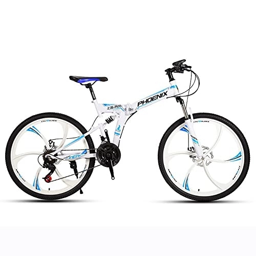 Plegables : Bananaww Bicicleta Montaña de 24 Pulgadas, Bicicleta Plegable con Marco de Acero, Doble Suspensión Freno de Disco Dual 21 / 24 Velocidades para Hombres y Mujeres Bicicleta de Ciclocross