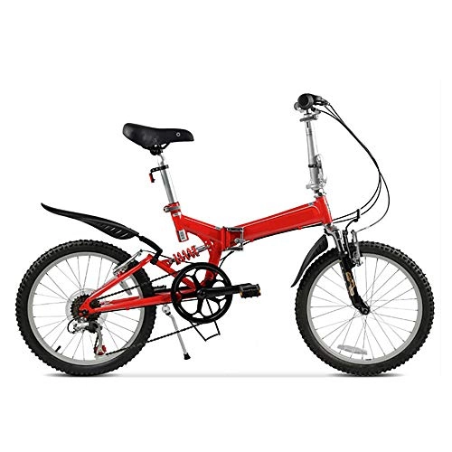 Plegables : BANGL B Bicicleta Plegable de montaña de Acero de Alto Carbono Doble Amortiguador Bicicleta 20 Pulgadas 6 velocidades