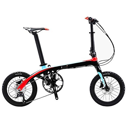 Plegables : BANGL B Bicicleta Plegable Luz de Fibra de Carbono Frenos de Disco Doble Bicicleta de Cambio para Adultos Bicicleta Oculta Hebilla Plegable bloqueable 16 Pulgadas