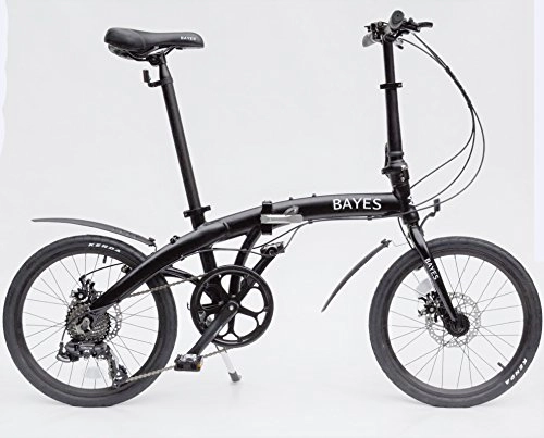 Plegables : Bayes - Bicicleta plegable de aluminio, 20 pulgadas, 8 velocidades, frenos de disco Shimano, color negro mate