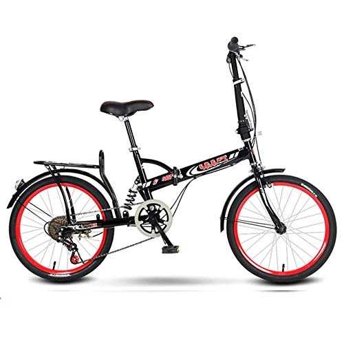 Plegables : BEIGOO 20" Ligero Bicicleta Plegable, Plegable Bicicleta de Ciudad, Bicicleta de montaña Plegable, Amortiguador de Choque Bicicleta portátil, Adultos Unisex-Negro Rojo B-6velocidades