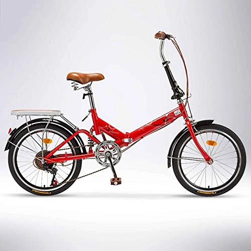 Plegables : BEIGOO 20" Peso Ligero Plegable Bicicleta De Ciudad, Cruiser Bici Mujeres De La Bici con Ajustable Manillar Varón Adulto Bicicleta De Carretera De Velocidad Variable Bike Portátil-rojo-20Pulgadas