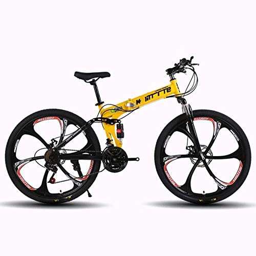 Plegables : BEIGOO 24 Pulgadas Bicicletas de Montaña, Bicicleta Plegable Unisex, para Hombre y Mujer MTB Bike con Asiento Ajustable, Freno de Doble Disco, 6 Cortadores Rueda-amarillo-24velocidades
