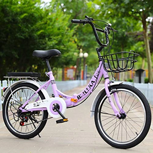 Plegables : BEIGOO Bicicleta Plegable, 6 velocidades, Vintage Bicicleta Plegable Urbana, con Cesta, Adulto, Unisex-púrpura-24Pulgadas
