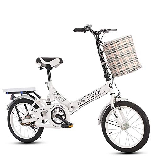 Plegables : BEIGOO Ciudad Bicicleta Plegable, Hombres y Mujeres Folding Bike, Resistente Y Ligero Amortiguador Antideslizante Vestir-Neumático Resistente Bicicleta, para Commuter Adulto-Blanco-16Pulgadas
