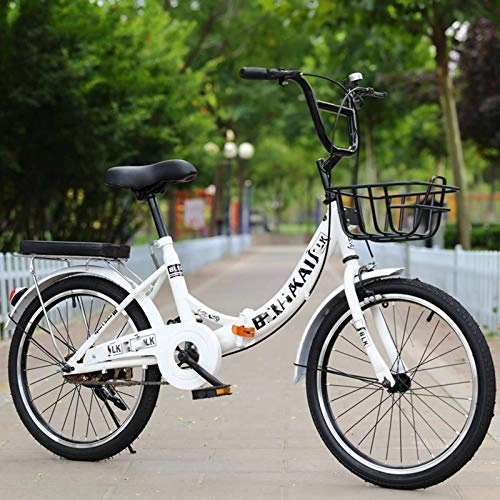 Plegables : BEIGOO Resistente Y Ligero Bicicleta para Mujer, Sola Velocidad Bicicleta Plegable, Unisex Adulto Cómoda Bicicleta De Ciudad, con Rejilla Trasera-Blanco-20Pulgadas