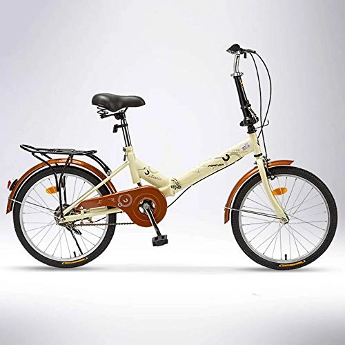 Plegables : BEIGOO Sola Velocidad Bicicleta Plegable, Retro Resistente Y Ligero Ciudad Folding Bike, Adulto Unisex Adulto-Beige-20Pulgadas