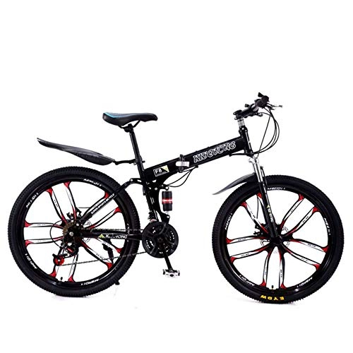 Plegables : BEIGOO Unisex Adulto Bicicleta Plegable, 21 Velocidades Bicicleta De Montaña Doble Suspensión MTB Bicicleta, con Guardabarros Folding Bike-negro-24Pulgadas