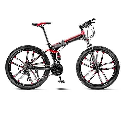 Plegables : Bicicleta amortiguadora MTB de la Bicicleta 10 Ruedas de radios Plegables 24 / 26 Pulgadas de Doble Frenos de Disco (21 / 24 / 27 / 30 Velocidad) Bicicleta Plegable (Color : 30 Speed, tamaño : 24inch)