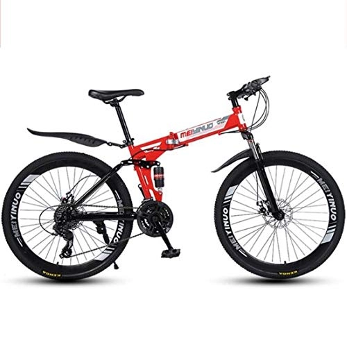 Plegables : Bicicleta de Montaa, BTT, Bicicleta de montaña, marco de acero al carbono, bicicletas plegables hardtail, doble disco de freno y suspensin doble, 26" Rueda MTB Bike ( Color : Red , Size : 21 Speed )