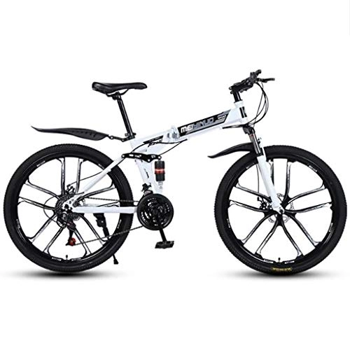 Plegables : Bicicleta de Montaa, BTT, Bicicletas de montaña, 26" bicicletas de montaña plegable, marco de acero al carbono, con doble freno de disco y doble suspensin MTB Bike ( Color : White , Size : 24 Speed )
