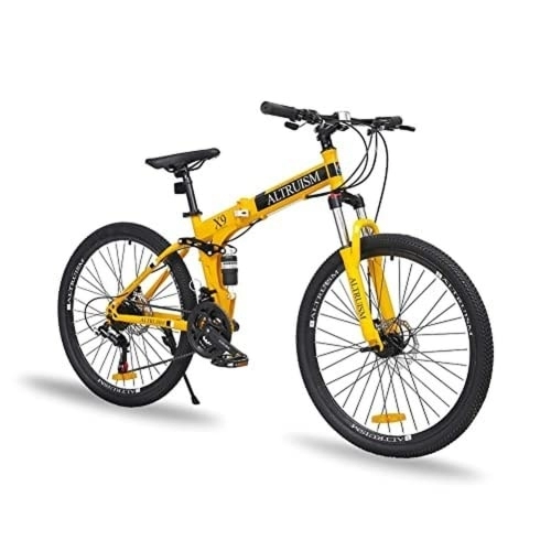 Plegables : Bicicleta De Montaña Bici Plegable De 26 Pulgadas, Freno De Disco, Suspensión Completa, Transmisión Shimano De 21 Velocidades para Hombre Y Mujer(Yellow)