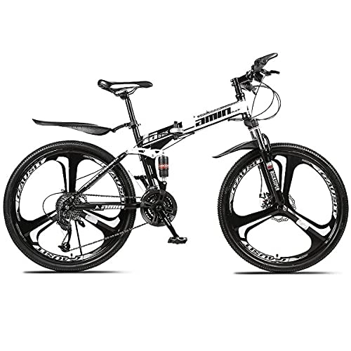 Plegables : Bicicleta de montaña de suspensión Completa de 26 Pulgadas 21 / 24 / 27 / 30 Velocidad Doble Amortiguador Una Rueda Plegable Bicicleta de Freno de Disco Doble de Acero de Alto Carbono