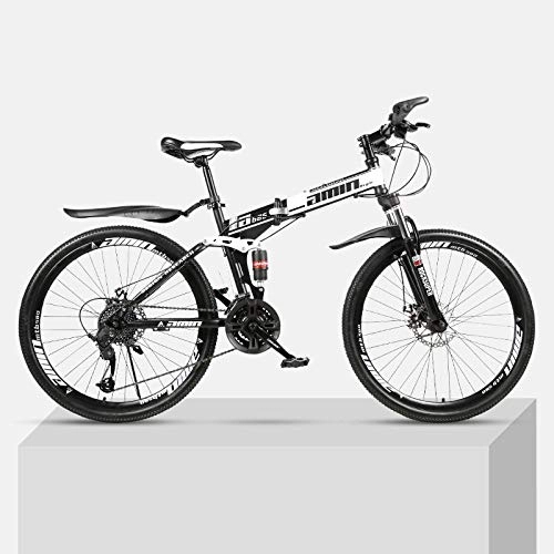 Plegables : Bicicleta de montaña Marco de acero de alto carbono plegable de 26 pulgadas con absorcin de impactos doble velocidad variable para hombres y mujeres bicicleta todoterreno-Negro_27 velocidades