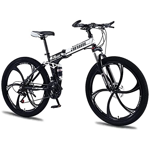 Plegables : Bicicleta de montaña para Adultos Antideslizante rápida y cómoda Carreras Todoterreno 21 velocidades Freno de Disco Doble par de torsión de Bicicleta MTB Black White