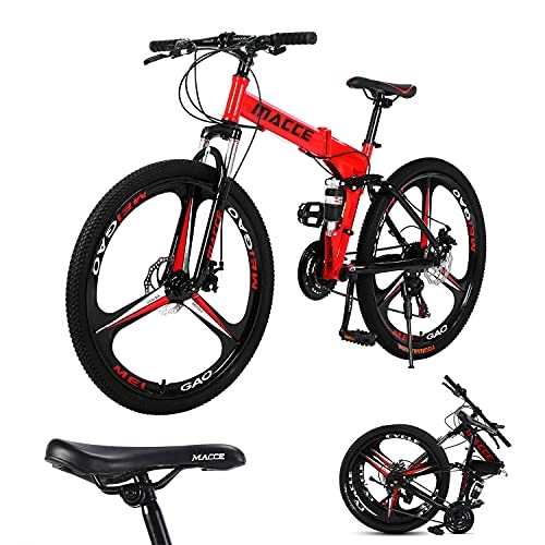 Plegables : Bicicleta de montaña para adultos, ruedas 3 radios de 26 pulgadas, bicicleta montaña plegable hombre y mujer, bicicleta montaña de freno disco dual 27 velocidades, marco acero ligero fuerte (rojo)