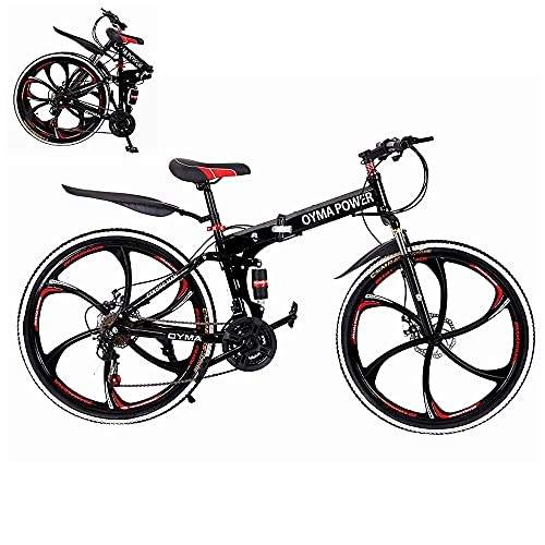Plegables : Bicicleta de montaña plegable, 26 pulgadas deportes al aire libre bicicleta MTB de acero de alto carbono, llanta de aluminio, desviador trasero de 21 velocidades (Rojo-T01)