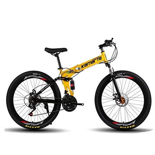 Plegables : Bicicleta de montaña plegable, absorción de impactos, velocidad variable, aleación de aluminio de 26 pulgadas, freno de disco doble, bicicleta de campo traviesa 21 / 24 / 27 speed-yellow_26 inch 24 speed
