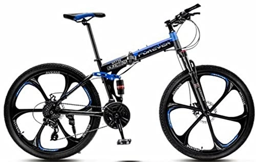 Plegables : Bicicleta De Montaña Plegable Adulto De 26 Pulgadas, Ligero Bicicleta Plegable Doble Suspension Marco De Acero De Alto Carbono Bicicletas Urbanas Unisex blue, 24 inches