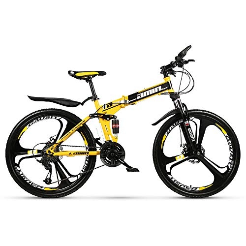 Plegables : Bicicleta de montaña Plegable Bicicleta de Carreras Plegable Bicicleta de 21 velocidades Cambio de Velocidad Frenos de Doble Disco Plegable Ciclismo de Viaje Neumático de 26 Pulgadas (Amarillo)