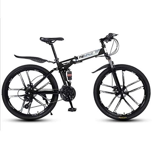 Plegables : Bicicleta de Montaña, Plegable Bicicleta de montaña, Marco de Acero al Carbono Bicicletas Hardtail, Doble Freno de Disco y suspensión Doble (Color : Black, Size : 21 Speed)