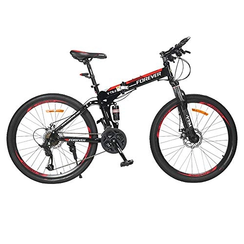 Plegables : Bicicleta de montaña Plegable Bicicleta de una Rueda Frenos de Disco Doble Bicicleta Todoterreno Estudiante Masculino Adulto 24 Velocidad 26 Pulgadas