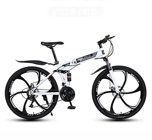 Plegables : Bicicleta de montaña plegable Bicicleta para adultos, cuadro de acero con alto contenido de carbono, horquilla de suspensin de resorte, freno de doble disco, pedales de PVC, Blanco, 26 inch 27 speed