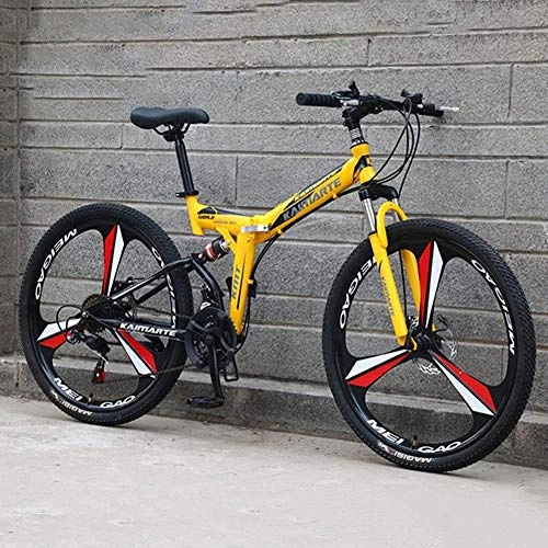 Plegables : Bicicleta de montaña plegable Cuadro de acero de 21 / 24 / 27 velocidades Ruedas de 26 pulgadas Ruedas de doble suspensión Bicicletas de suspensión total para hombres y mujeres -27 velocidades Amarillo