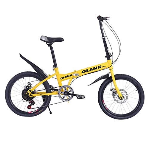 Plegables : Bicicleta de montaña plegable de 20 pulgadas, ligera, mini bicicleta plegable pequeña, portátil, para adultos, estudiantes, de velocidad variable, color amarillo, tamaño 50, 80 cm