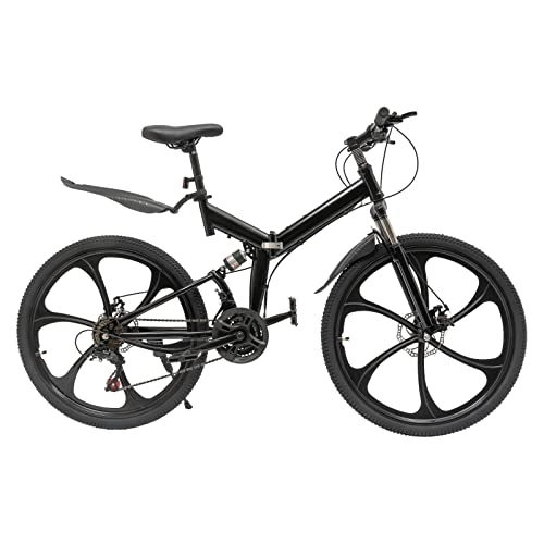 Plegables : Bicicleta de montaña plegable de 21 velocidades, 26 pulgadas, altura del asiento 80-95 mm, altura del asiento ajustable, plegable, color negro, con frenos de disco mecánicos para deportes al aire