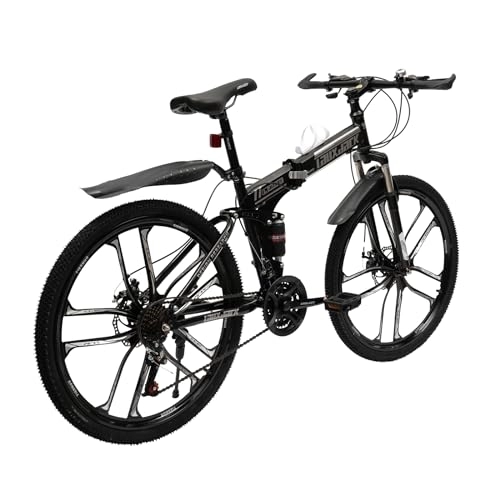 Plegables : Bicicleta de montaña plegable de 21 velocidades, de acero al carbono, 26 pulgadas, con frenos de disco dobles, altura ajustable, bicicleta plegable para todo tipo de carreteras (negro y blanco)