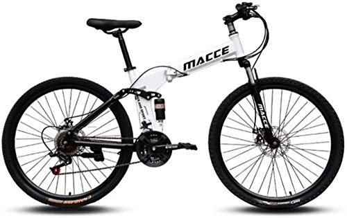 Plegables : Bicicleta de montaña plegable de 21 velocidades de freno de disco doble es conveniente de llevar, adecuada para estudiantes y adolescentes bicicletas de 24 pulgadas-Blanco