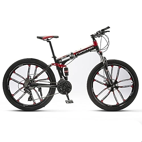 Plegables : Bicicleta de montaña plegable de 24 / 26 pulgadas para adultos, bicicleta MTB para hombres y mujeres con frenos de disco doble de 21 / 24 / 27 velocidades, suspensión completa antideslizante, para hombres