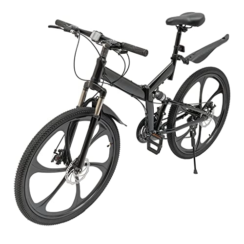 Plegables : Bicicleta de montaña plegable de 26 pulgadas, 21 velocidades, bicicleta de carretera, freno de disco doble, con guardabarros para 160-190 cm, peso 150 kg, color negro