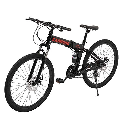 Plegables : Bicicleta de montaña plegable de 26 pulgadas, 21 velocidades, bicicleta plegable con bolsa de manillar para hombres o mujeres