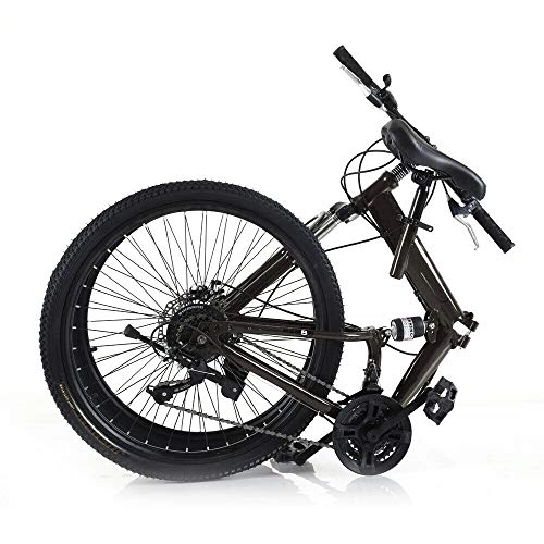 Plegables : Bicicleta de montaña plegable de 26 pulgadas, de acero al carbono, 21 velocidades, frenos de disco, bicicleta juvenil para adultos, bicicleta portátil para ciudad, color negro