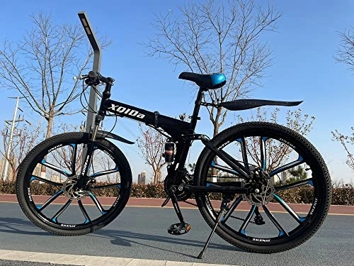 Plegables : Bicicleta de montaña plegable de 26 pulgadas Frenos de disco duales de bicicleta rápida para adultos de gama alta + transmisión de 27 velocidades de absorción de impacto dual, carga: 330 lbs / negro